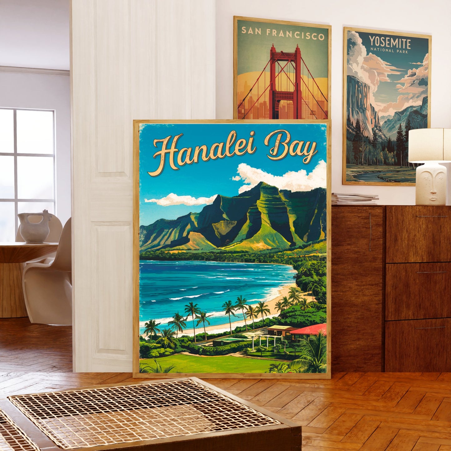 Hanalei Bay Vintage Travel Poster - Misty Mountains