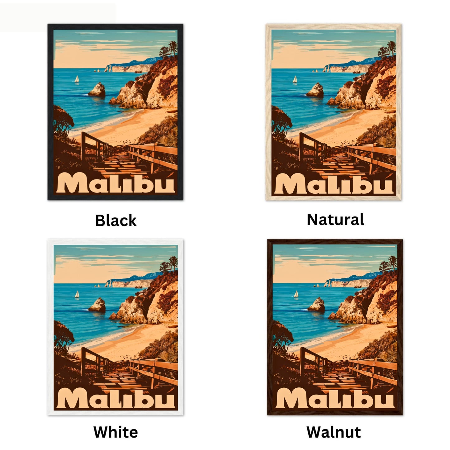 Malibu Vintage Travel Poster - Surf and Sunshine