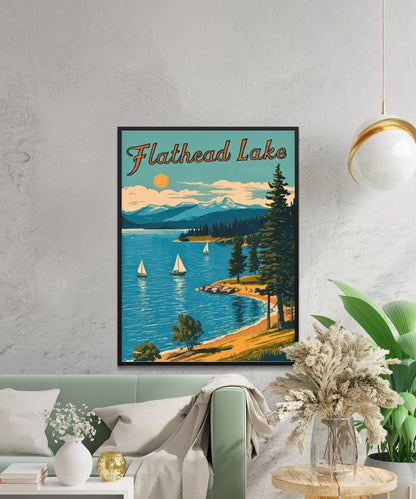 Flathead Lake Vintage Travel Poster