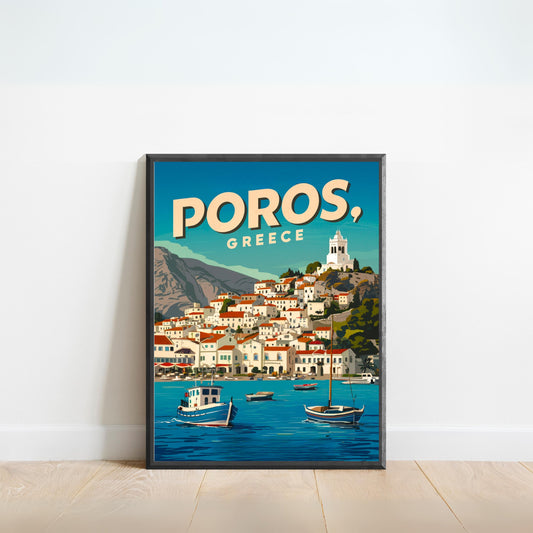 Poros Vintage Travel Poster - Scenic Harbor