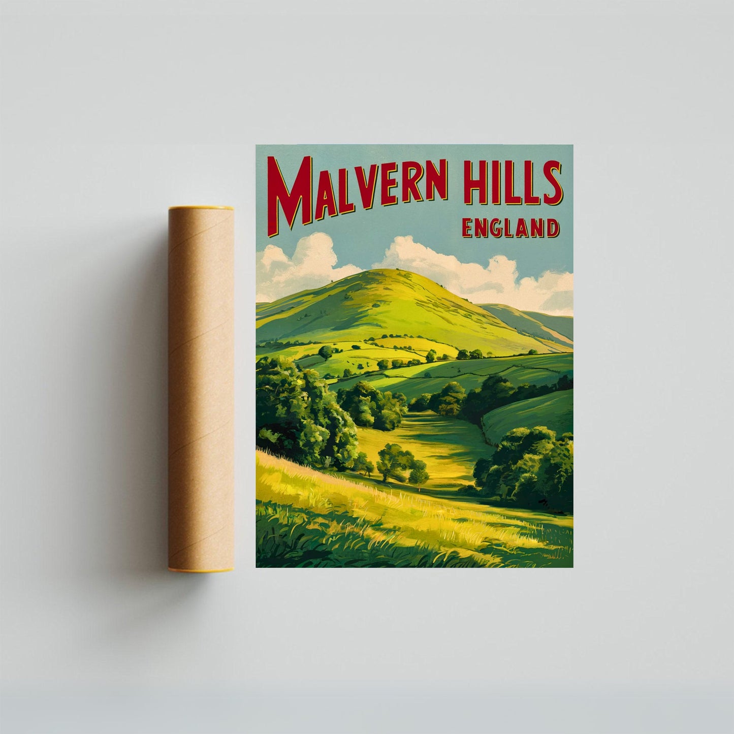 Malvern Hills Vintage Travel Poster  - Timeless English Countryside