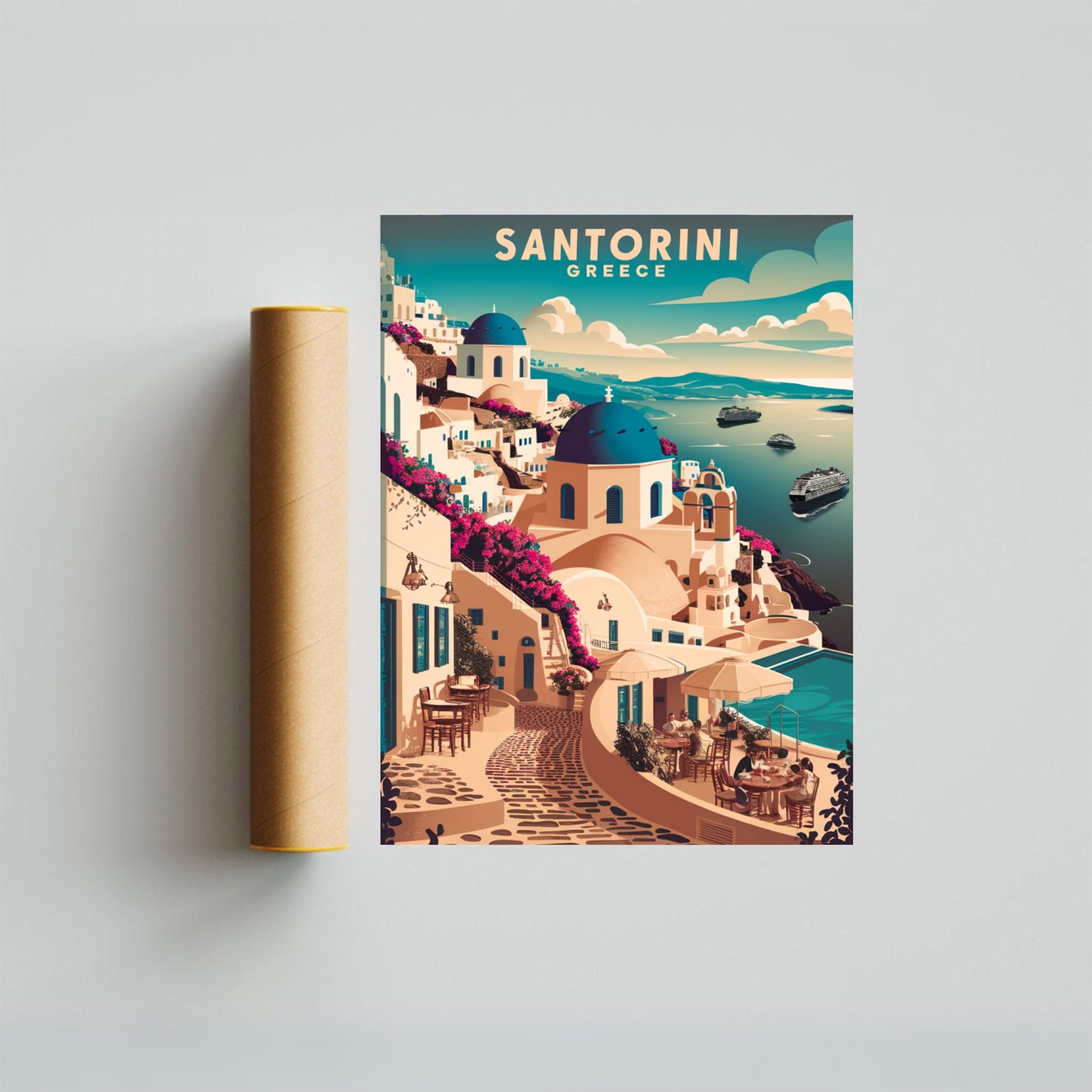 Santorini Vintage Travel Poster