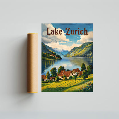 Lake Zurich Vintage Travel Poster