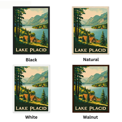 Lake Placid Vintage Travel Poster - Serene Waters and Mountain Views