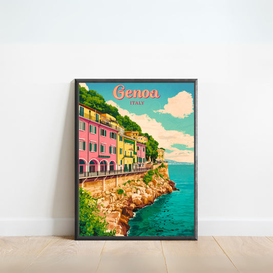 Genoa Vintage Travel Poster - Vibrant Waterfront