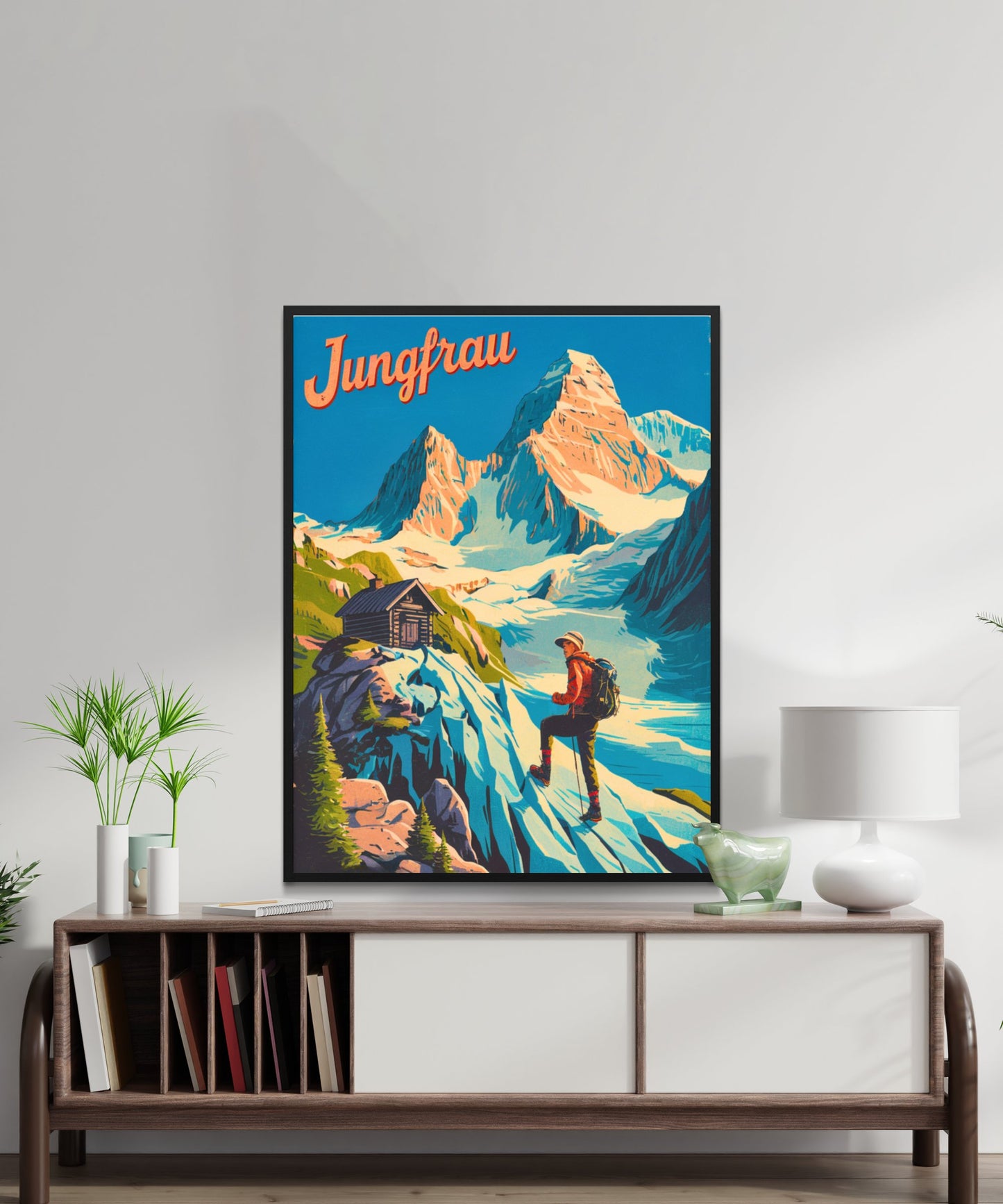 Jungfrau Vintage Travel Poster - Swiss Mountain Splendor Climbing