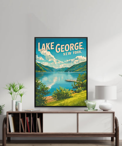 Lake George Vintage Travel Poster - Crystal Waters and Mountain Majesty