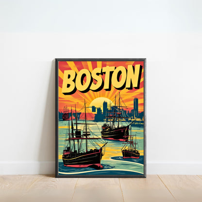 Boston Vintage Travel Poster - Retro Boston Set Sail Print