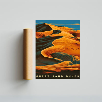 Great Sand Dunes Vintage Travel Poster - Nature's High Desert Landscape