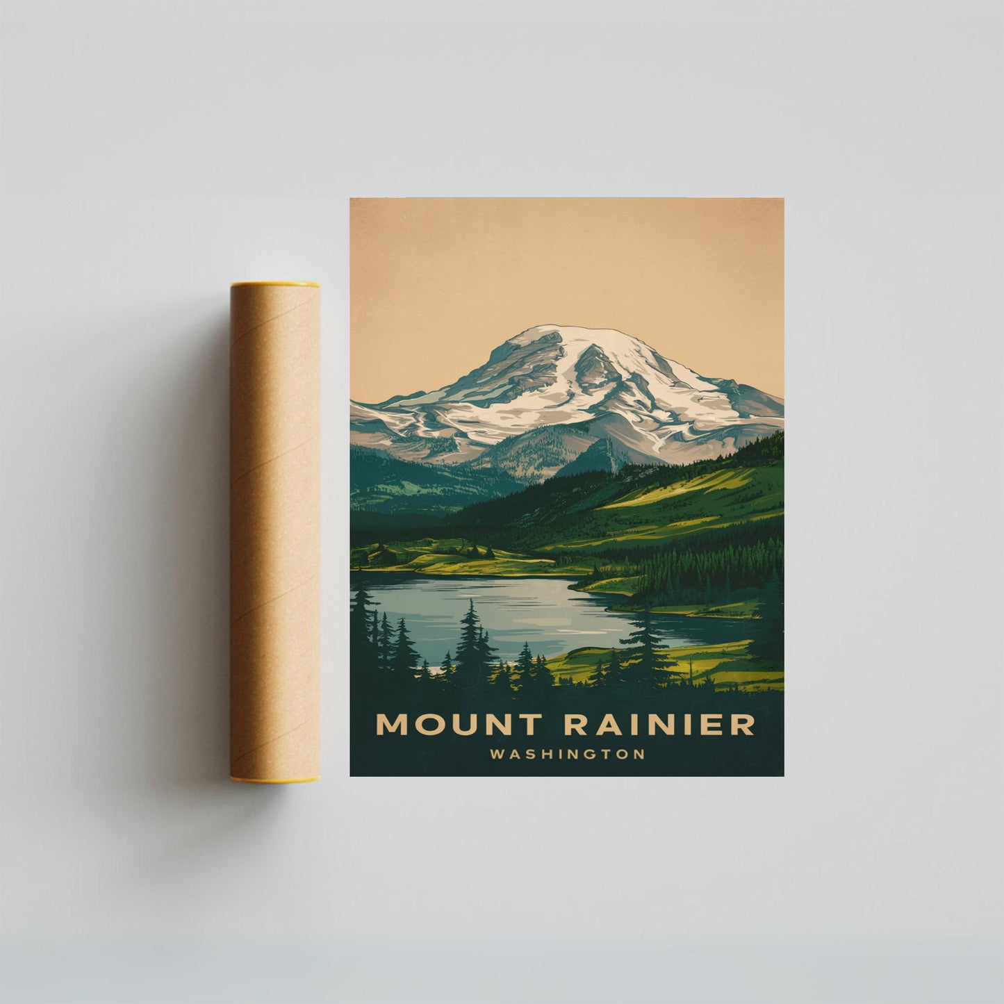 Mount Rainer Vintage Travel Poster - Retro Mountain Views