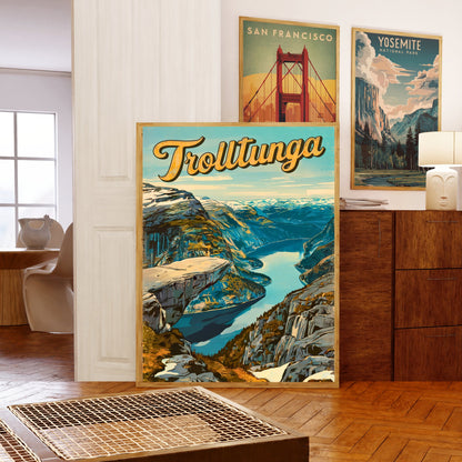 Trolltunga Vintage Travel Poster - The Troll's Tongue