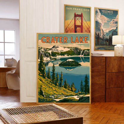 Crater Lake  Vintage Travel Poster - Deep and Pristine