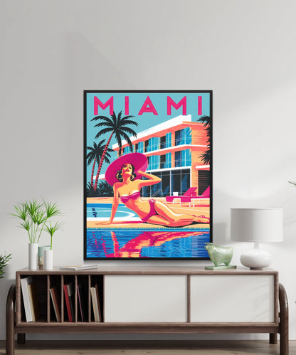 Miami Vintage Travel Poster - Tropical Vibes