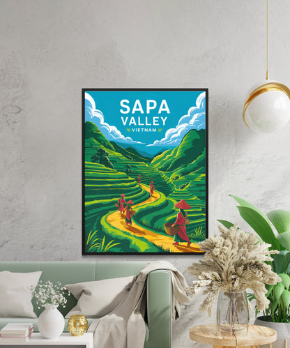 Sapa Valley Vintage Travel Poster - Terraced Ricefields