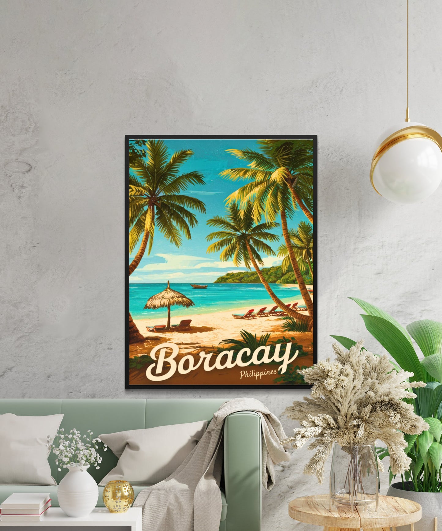 Boracay Vintage Travel Poster - White Sands and Crystal Blue Waters