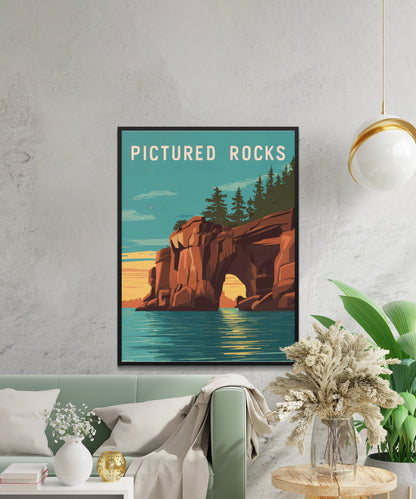 Pictured Rocks Vintage Travel Poster