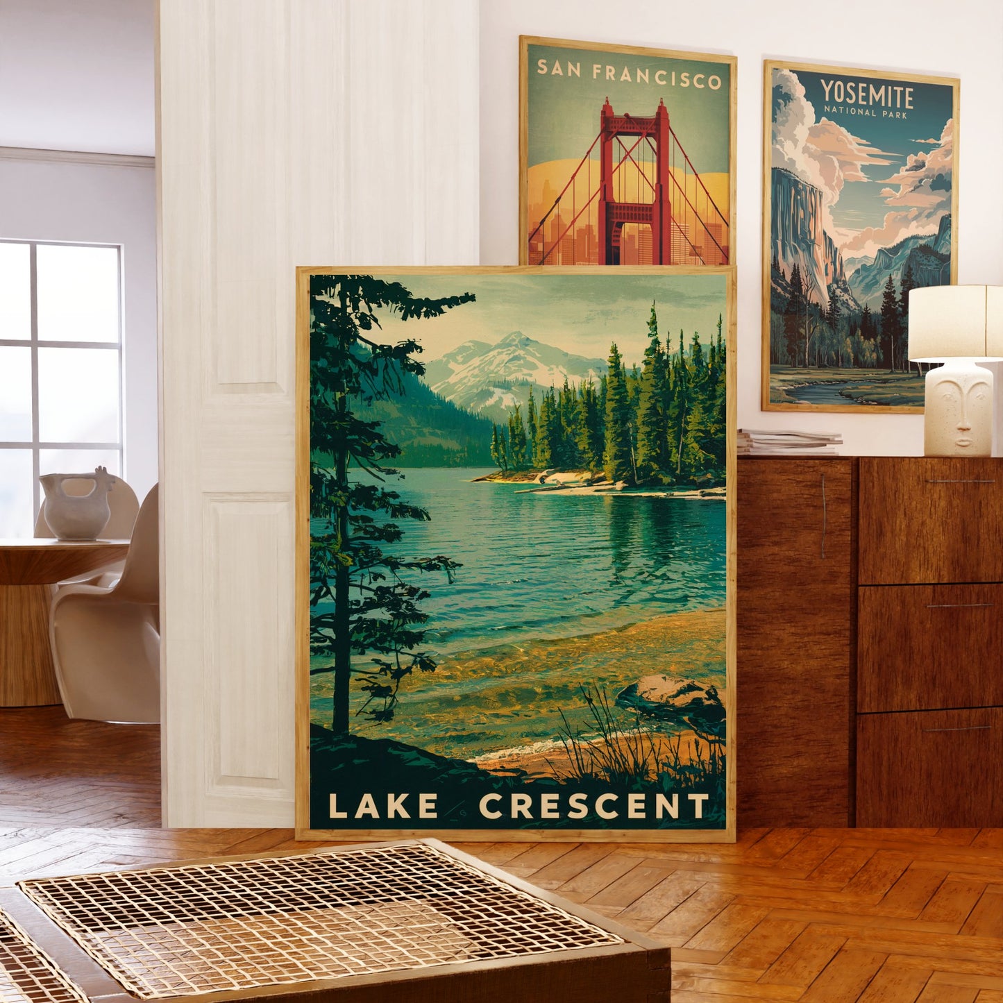 Lake Crescent Vintage Travel Poster - Deep Blue Serenity