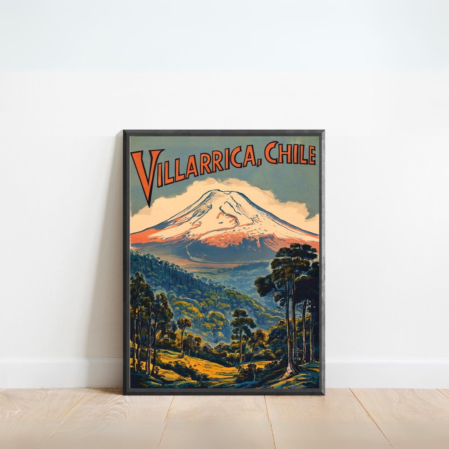 Villarrica Mountain Vintage Travel Poster - Majestic Andean Peak