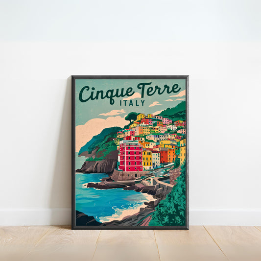 Cinque Terre Vintage Travel Poster - Colors of the Coast