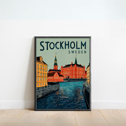 Stockholm Vintage Travel Poster  - Nordic Capital Charm