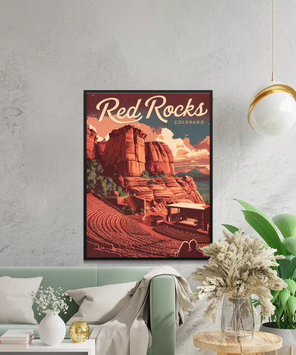 Red Rocks Vintage Travel Poster