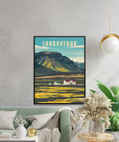 Laugavegur Vintage Travel Poster - Adventure in Iceland’s Rugged Beauty