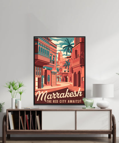 Marrakesh Vintage Travel Poster - Majestic Palaces