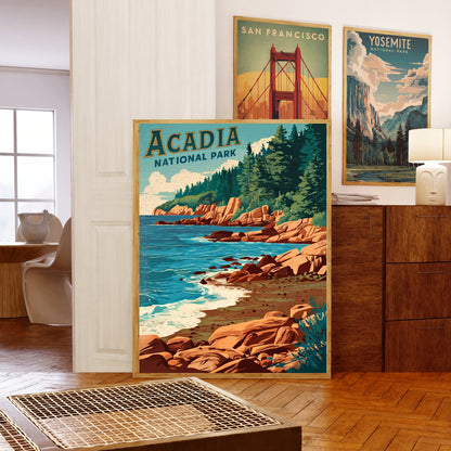 Acadia Vintage Travel Poster - Timeless Coastal Beauty