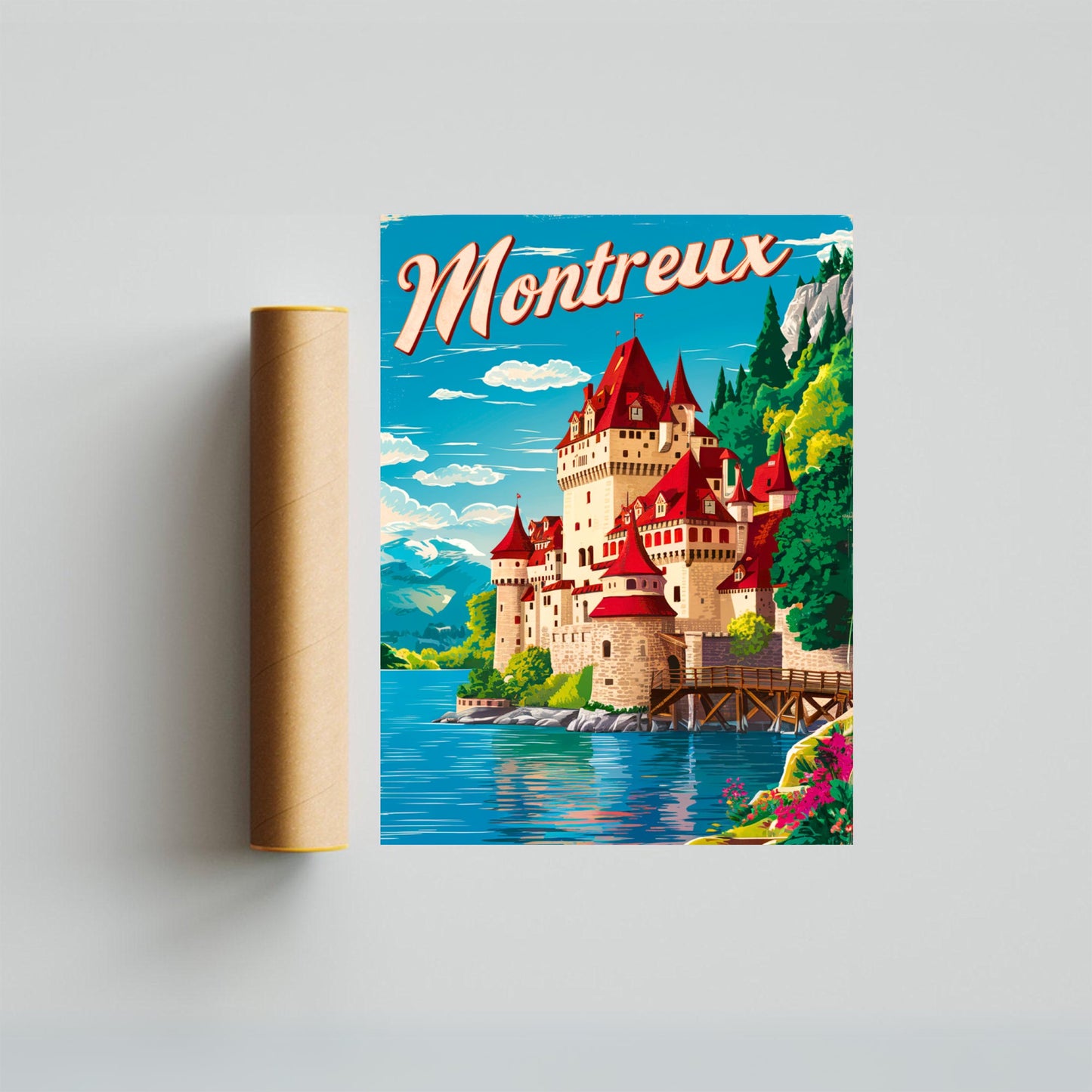 Montreux Vintage Travel Poster - Historic Châteaux