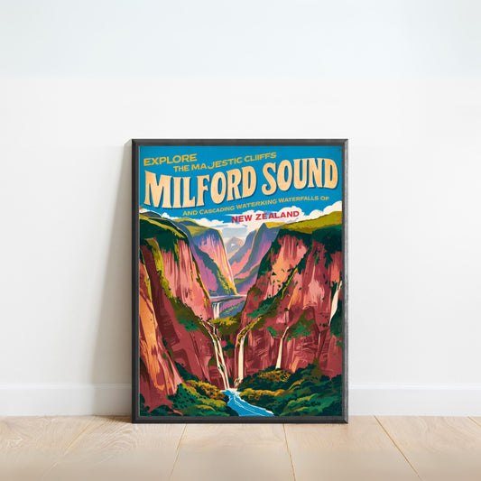 Milford Sound Vintage Travel Poster