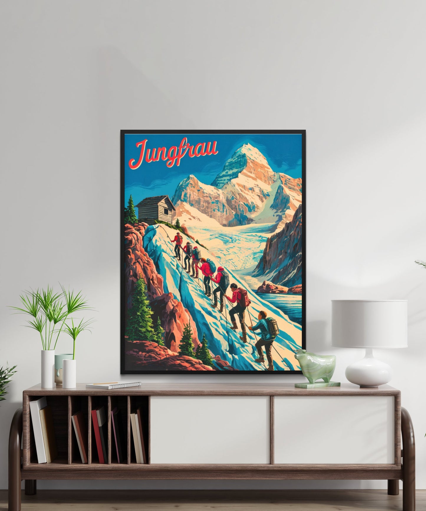 Jungfrau Vintage Travel Poster - Swiss Alps Adventure Climbing