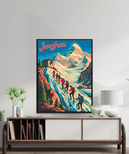 Jungfrau Vintage Travel Poster - Swiss Alps Adventure Climbing