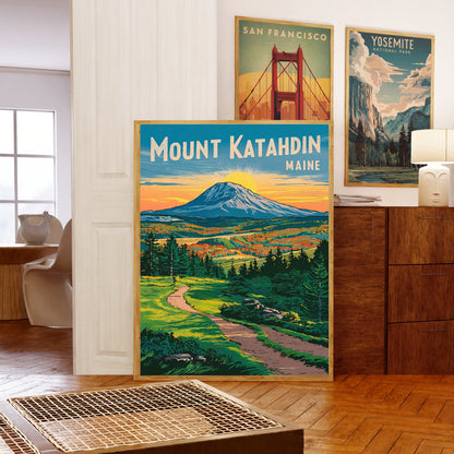 Mount Katahdin Vintage Travel Poster - Timeless Maine Wilderness