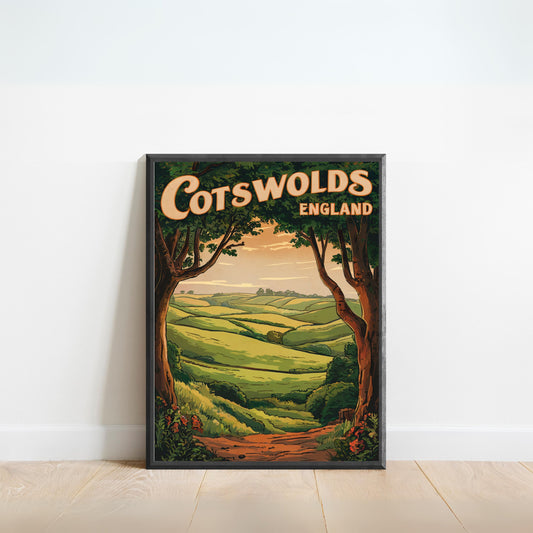 Cotswolds  Vintage Travel Poster - Charming Rolling Hills