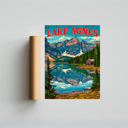 Lake Agnes Vintage Travel Poster - Serene Lake