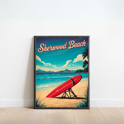 Sherwood Beach Vintage Travel Poster