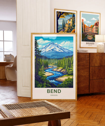 Bend Travel Poster - Oregon Stunning Mountains View
