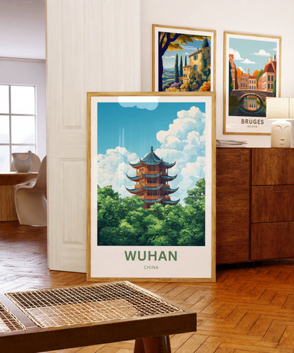 Wuhan Travel Poster - Ancient Temple Architecture