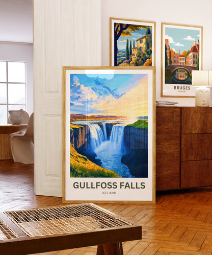 Gullfoss Falls Travel Poster - Majestic Waterfalls of Iceland