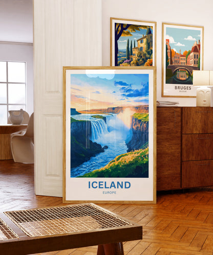 Iceland Travel Poster - Massive Europe Waterfalls
