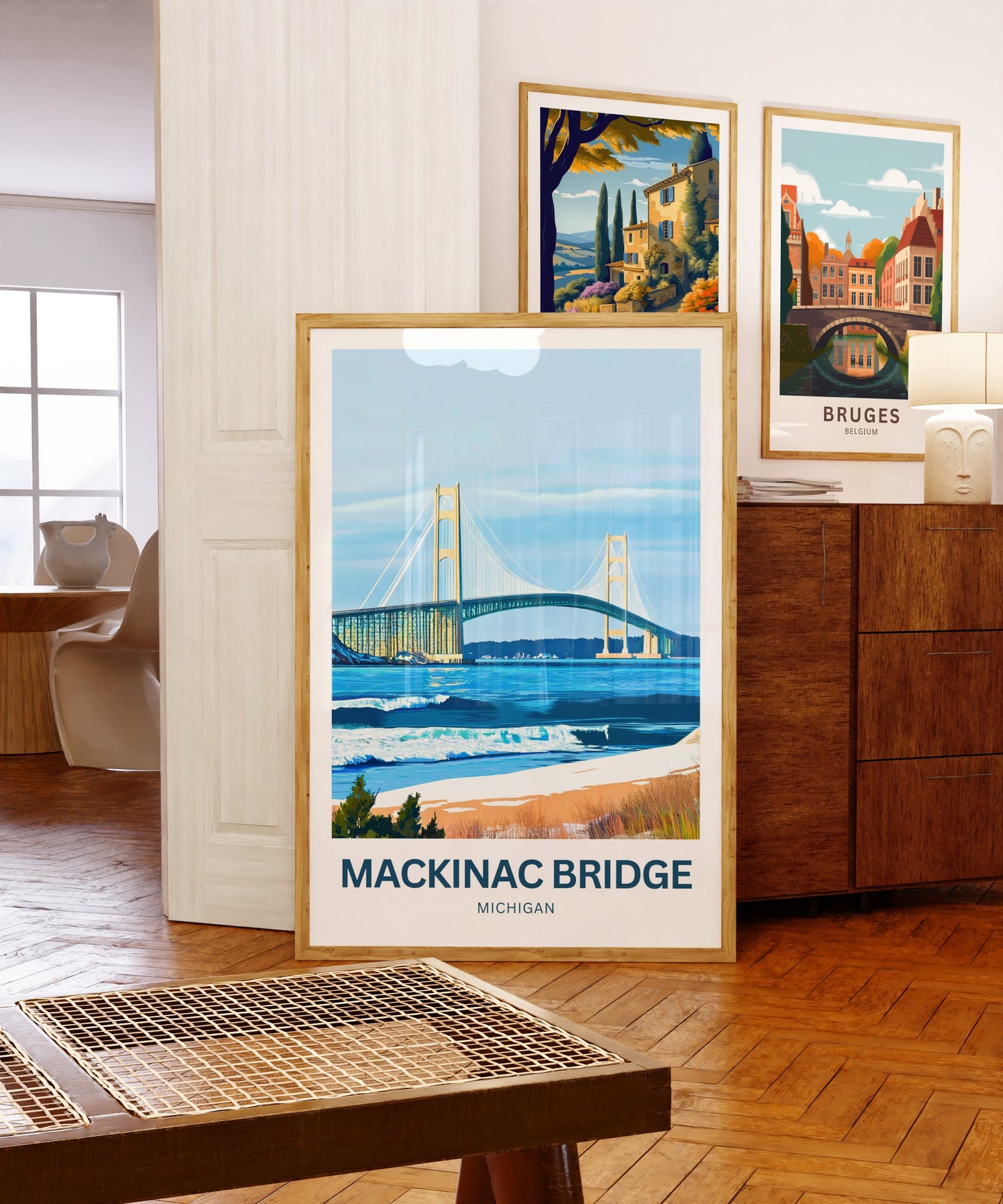 Mackinac Bridge Travel Poster - Iconic Bridge of Michigan