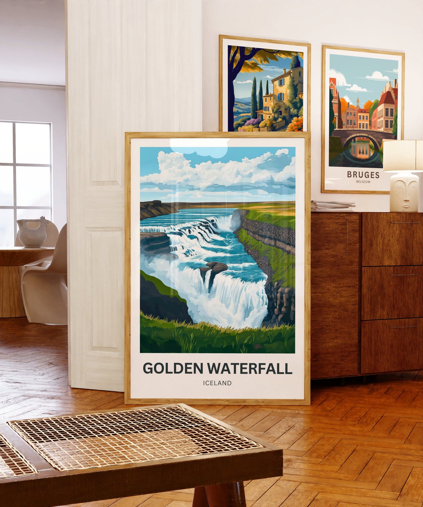 Golden Waterfall Travel Poster - Stunning View of Gullfoss Iceland