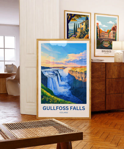 Gullfoss Falls Travel Poster - Iceland Landscape