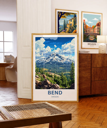 Bend Travel Poster - Breathtaking Majestic Mountains in Oregon