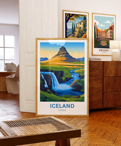 Iceland Travel Poster - Europe Iconic Land of Ice and Fire Landscape
