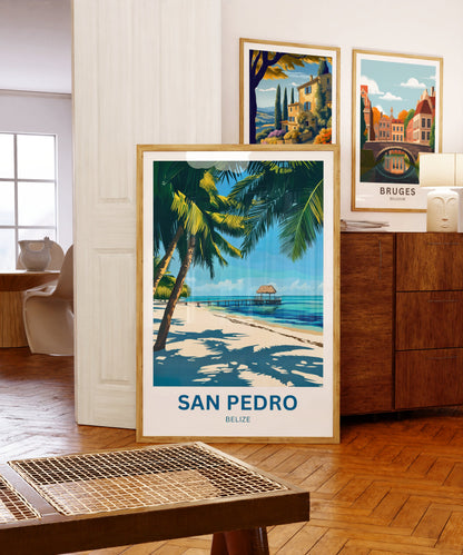 San Pedro Travel Poster - Belize Stunning Beach View