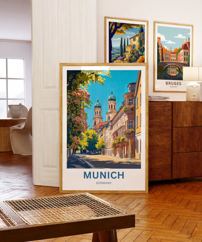 Munich Travel Poster - Charming Street in Munich Germany