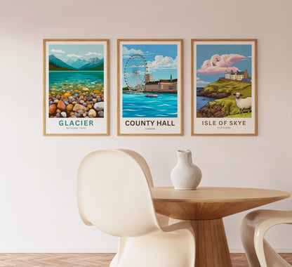 County Hall and London Eye Travel Poster- City by the Thames