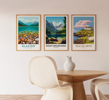 Rocky Mountains Travel Poster - Majestic Peaks and Nature Wall Art