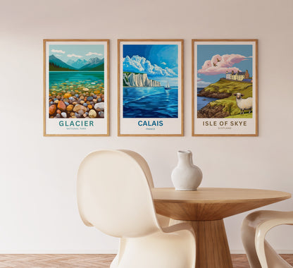 Calais Travel Poster - Waves Against the Cliffs